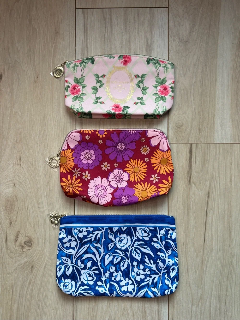 Estée Lauder Cosmetic Bag Bundle x Ladurée Floral Makeup Pouches Travel Case Set